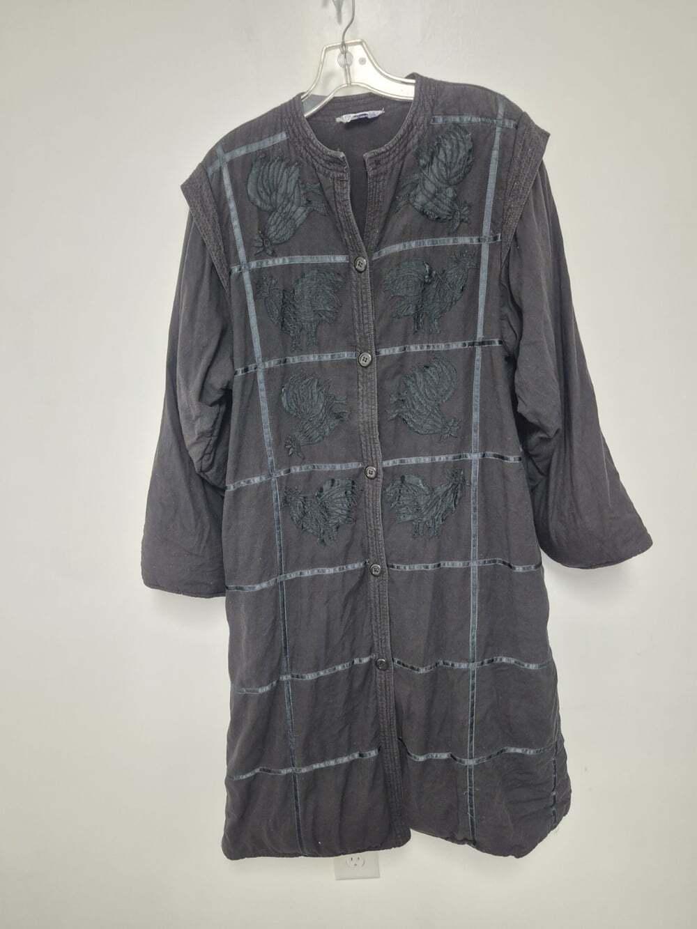 Raiment Fashions Inc Artsy Art to Wear Quilted Panel Patchwork Rooster Trench L
